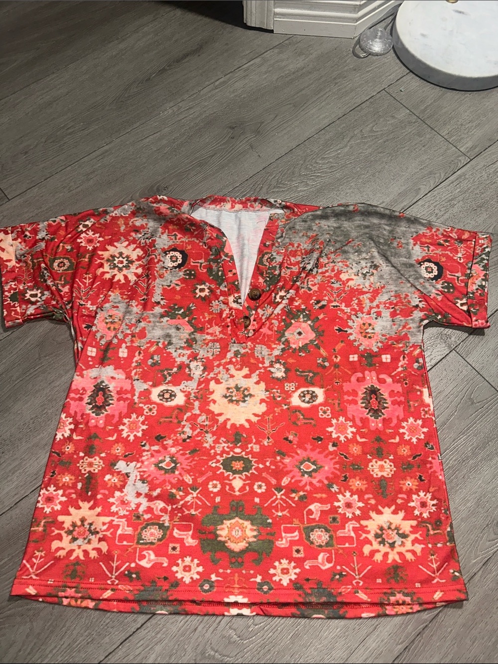 Set of 2 Floral Sleeveless Blouse Duo - Coral & Red tee with buttons size XL - Picture 7 of 11